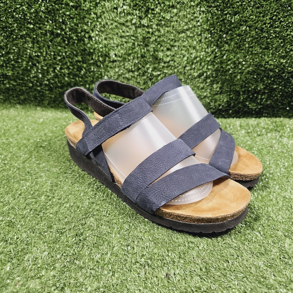 Naot Kayla Navy Blue Leather Wedge Strappy Comfort Sandals Womens 40 Size 9
